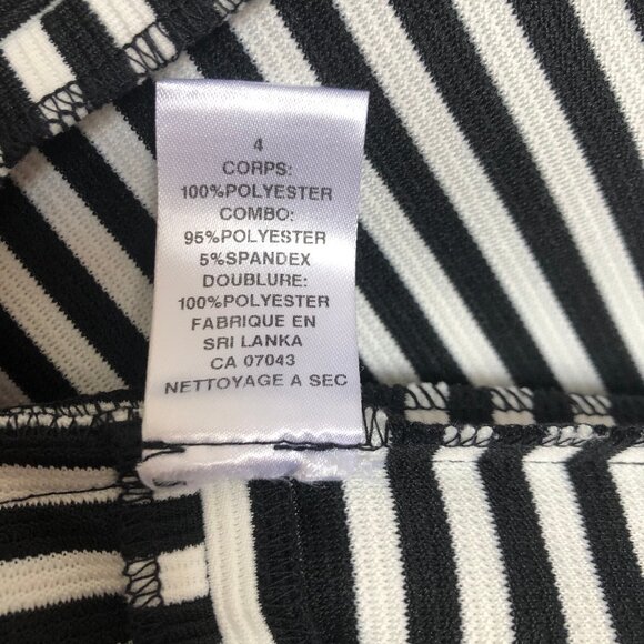 Maggy London Size 4 Black White Stripe Short Sleeve Straight Pencile Dress - Picture 9 of 11